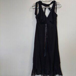 Le Chateau V-neck Ruffled Black Midi Prom Dress, Youth L/Women Small